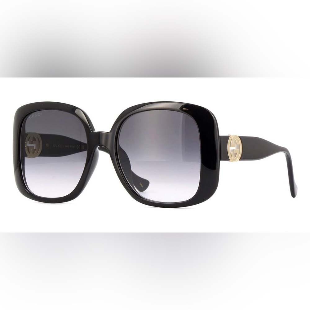 Gucci GG1029SA 001 Black Gold Chain Women Sunglasses Brown Grey Lens Large - Picture 4 of 6